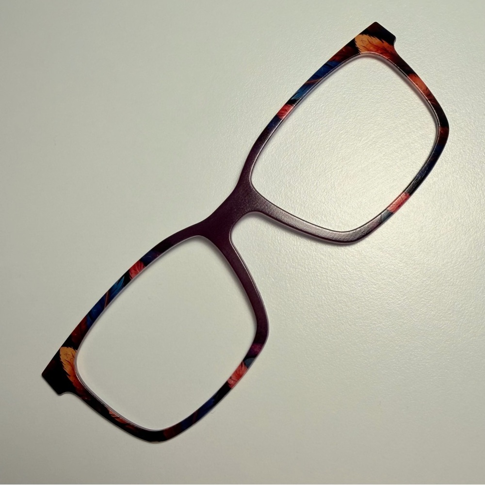 NEW The Kirby Eyeglass Glasses Topper for Pair Eyewear Plum Purple Feathers